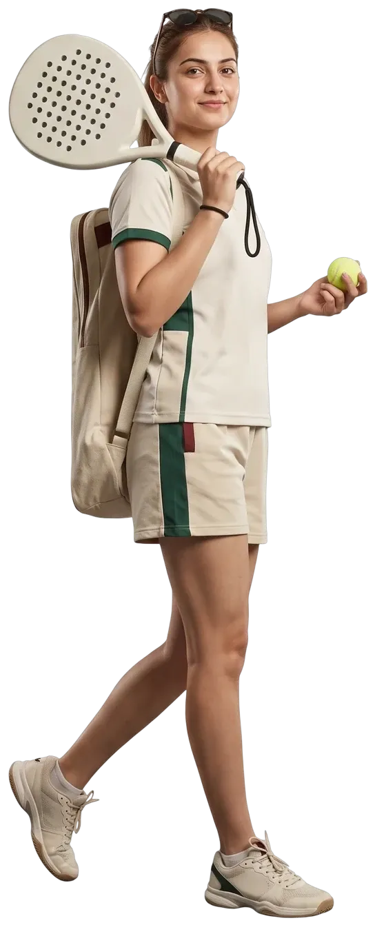 A player walking on, her bat over one shoulder and a ball in her hand